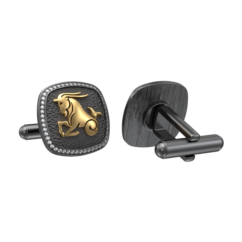 Capricorn Zodiac Luxe, Constellation Cufflink Set with CZ Diamonds, 18kt Gold & Black Ruthenium Plating on Brass.