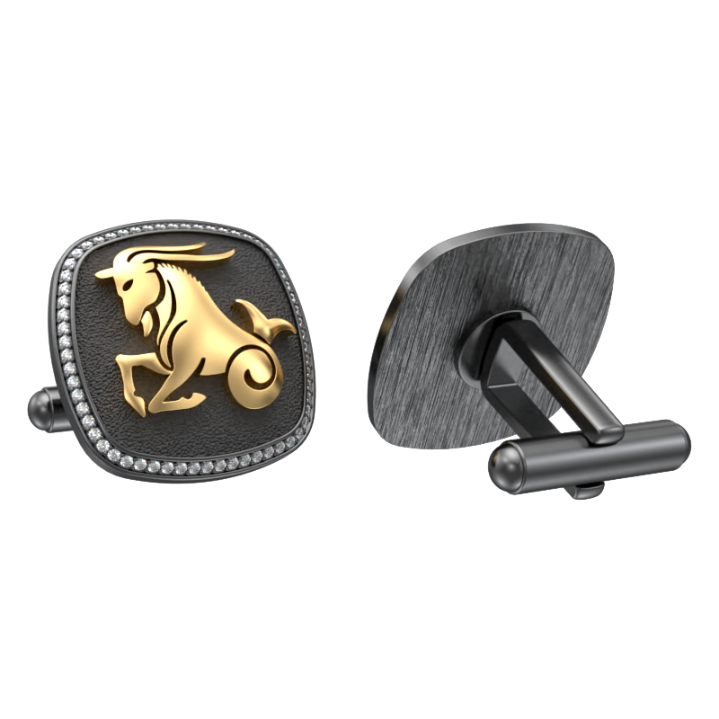 Capricorn Zodiac Luxe, Constellation Cufflink Set with CZ Diamonds, 18kt Gold & Black Ruthenium Plating on Brass.