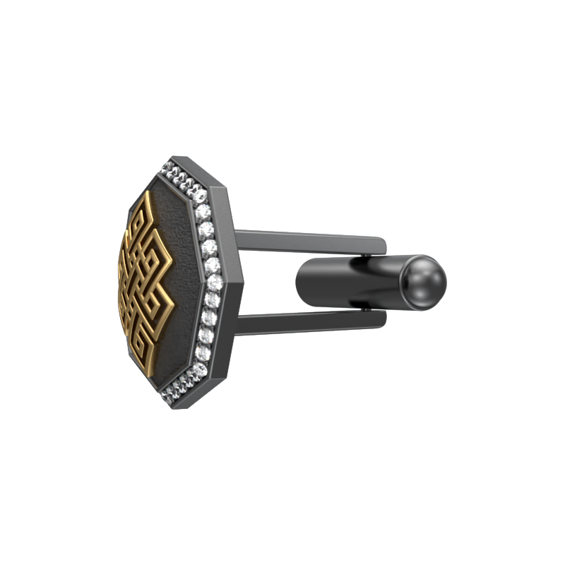 Infinity Luxe, Spiritual Cufflink Set with CZ Diamonds, 18kt Gold & Black Ruthenium Plating on Brass.