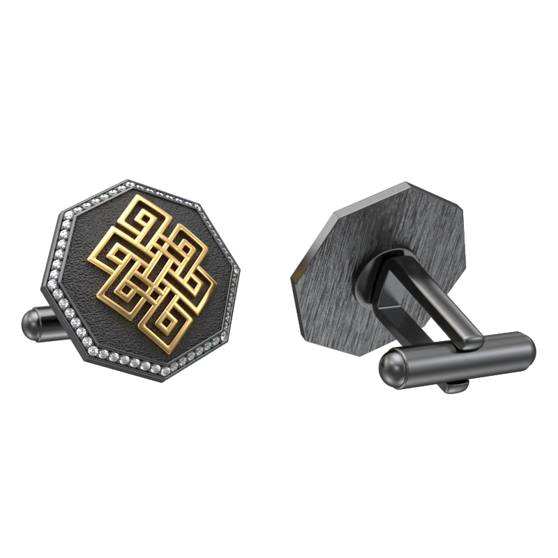Infinity Luxe, Spiritual Cufflink Set with CZ Diamonds, 18kt Gold & Black Ruthenium Plating on Brass.