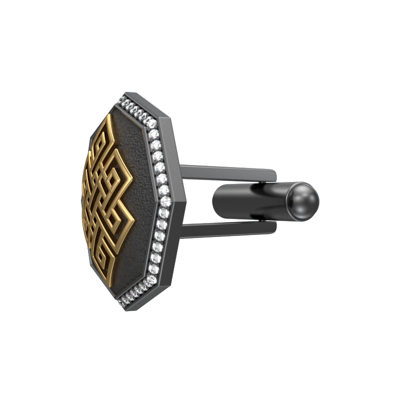 Infinity Luxe, Spiritual Cufflink Set with CZ Diamonds, 18kt Gold & Black Ruthenium Plating on Brass.