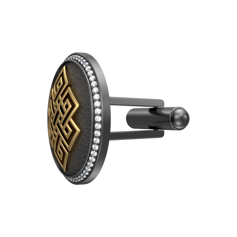 Infinity Luxe, Spiritual Cufflink Set with CZ Diamonds, 18kt Gold & Black Ruthenium Plating on Brass.