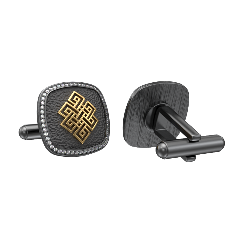 Infinity Luxe, Spiritual Cufflink Set with CZ Diamonds, 18kt Gold & Black Ruthenium Plating on Brass.