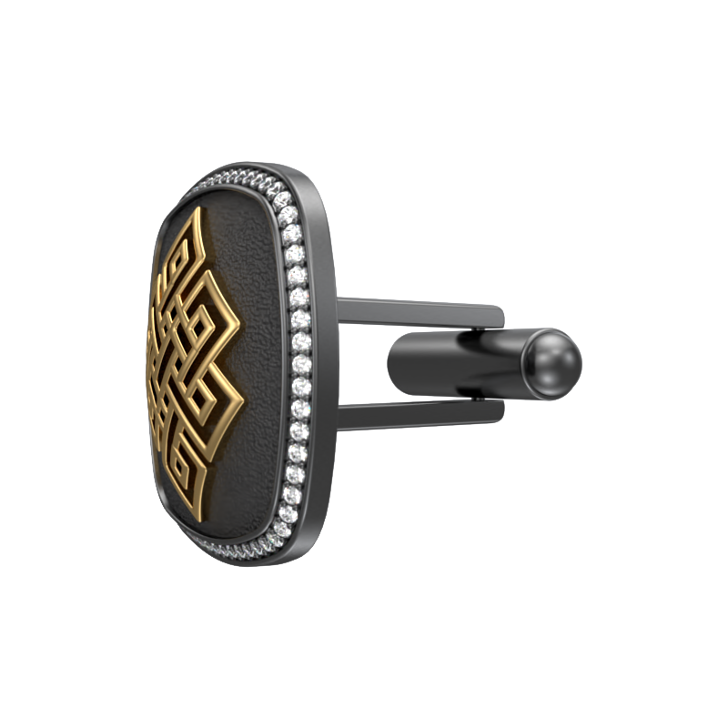 Infinity Luxe, Spiritual Cufflink Set with CZ Diamonds, 18kt Gold & Black Ruthenium Plating on Brass.