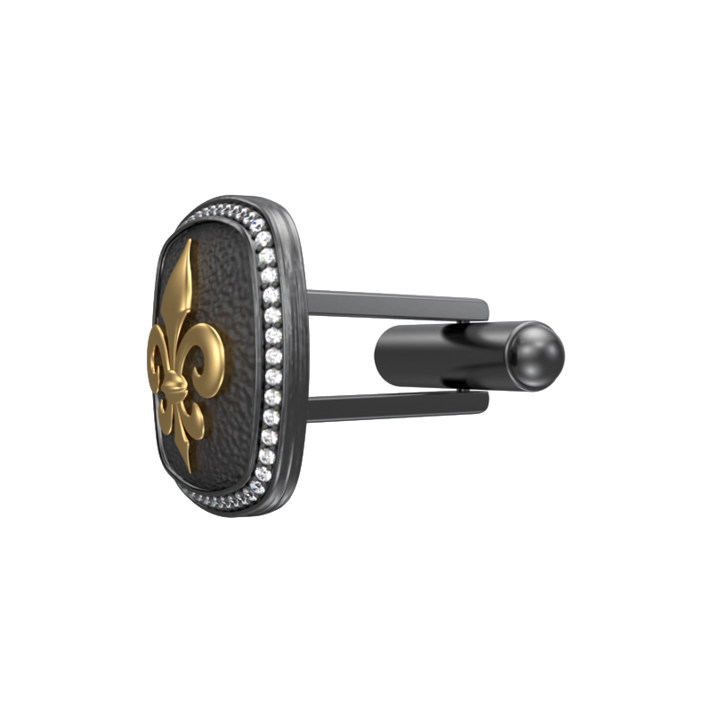 Fleur di lis Luxe, Spiritual Cufflink Set with CZ Diamonds, 18kt Gold & Black Ruthenium Plating on Brass.