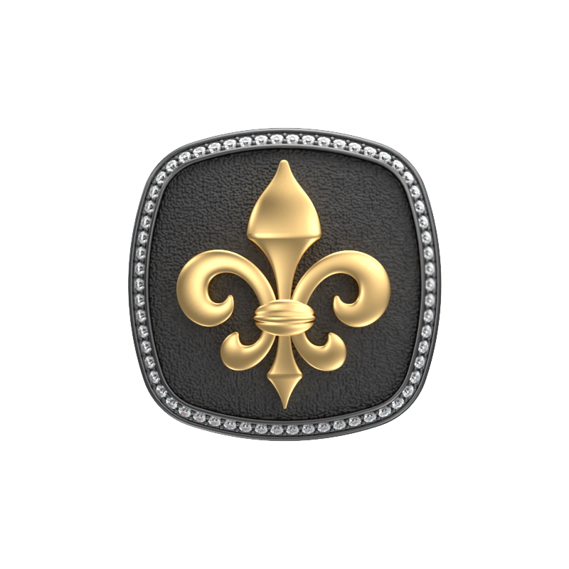 Fleur di lis Luxe, Spiritual Cufflink Set with CZ Diamonds, 18kt Gold & Black Ruthenium Plating on Brass.