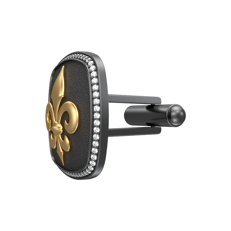 Fleur di lis Luxe, Spiritual Cufflink Set with CZ Diamonds, 18kt Gold & Black Ruthenium Plating on Brass.