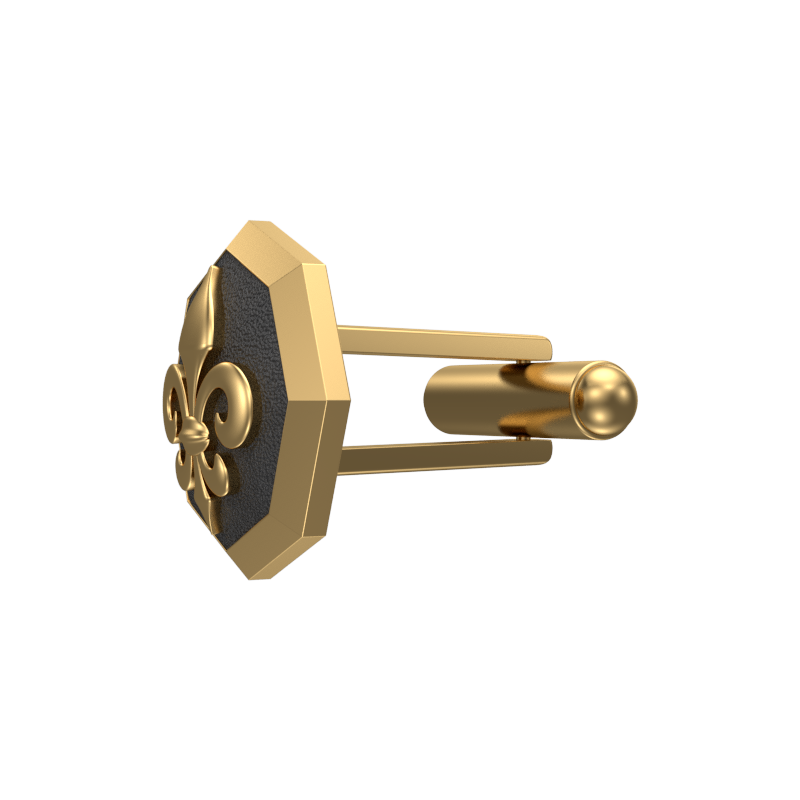 Fleur di lis, Spiritual Cufflink Set with 18kt Gold & Black Ruthenium Plating on Brass.