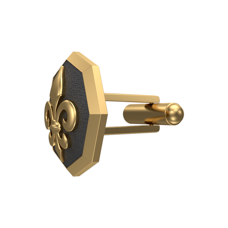 Fleur di lis, Spiritual Cufflink Set with 18kt Gold & Black Ruthenium Plating on Brass.