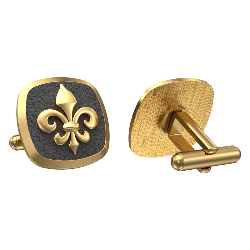 Fleur di lis, Spiritual Cufflink Set with 18kt Gold & Black Ruthenium Plating on Brass.