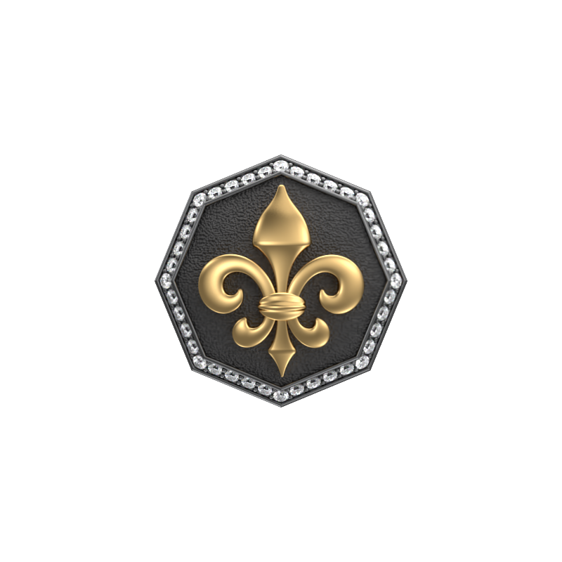 Fleur di lis Luxe, Spiritual Cufflink Set with CZ Diamonds, 18kt Gold & Black Ruthenium Plating on Brass.