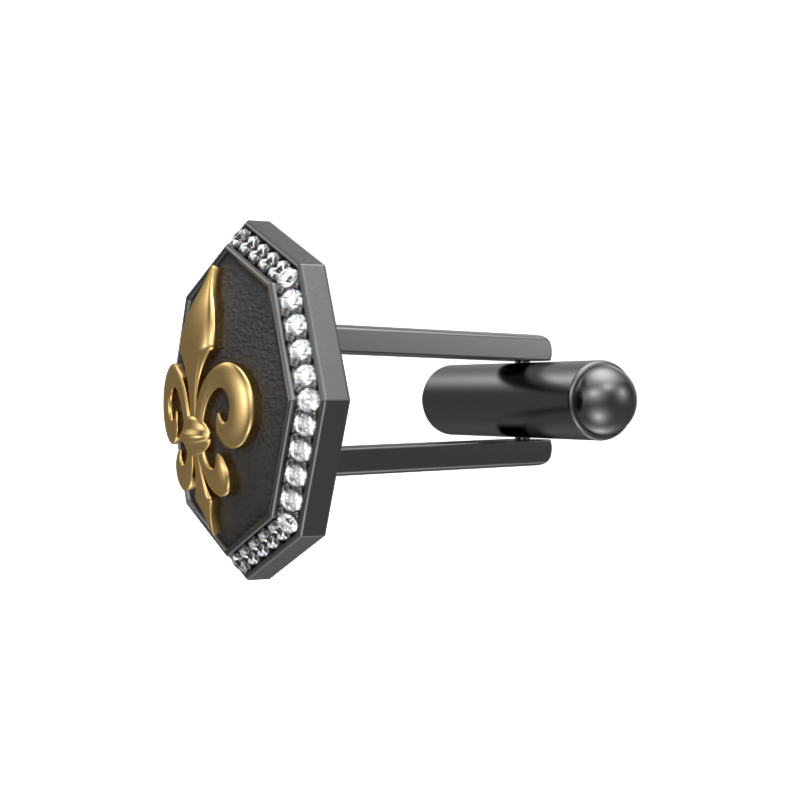 Fleur di lis Luxe, Spiritual Cufflink Set with CZ Diamonds, 18kt Gold & Black Ruthenium Plating on Brass.