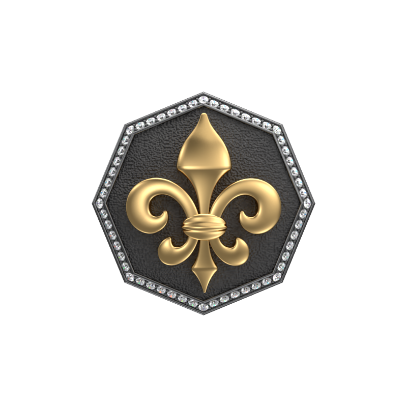Fleur di lis Luxe, Spiritual Cufflink Set with CZ Diamonds, 18kt Gold & Black Ruthenium Plating on Brass.