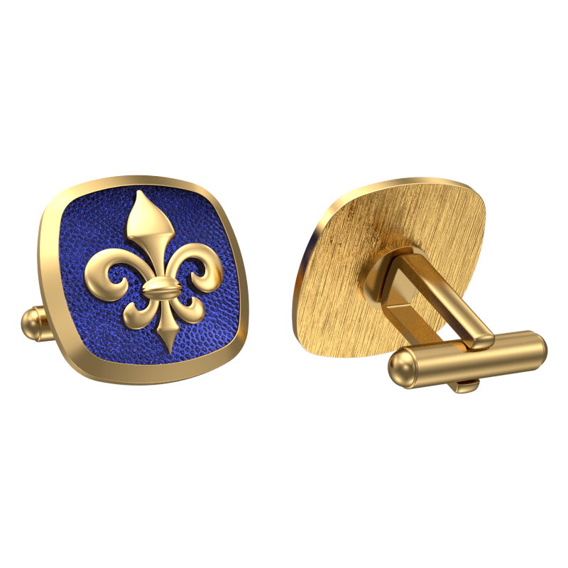 Fleur di lis, Spiritual Cufflink Set with 18kt Gold & Black Ruthenium Plating on Brass.