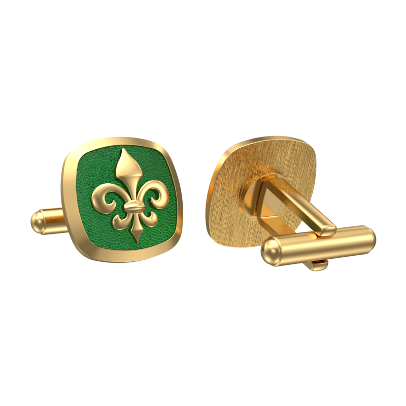 Fleur di lis, Spiritual Cufflink Set with 18kt Gold & Black Ruthenium Plating on Brass.