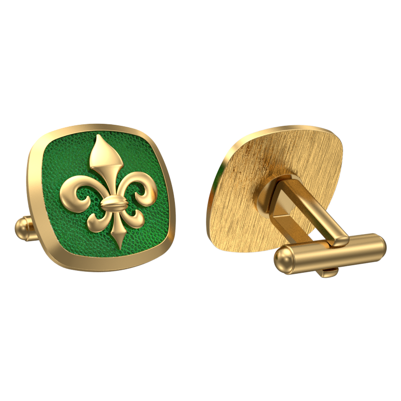 Fleur di lis, Spiritual Cufflink Set with 18kt Gold & Black Ruthenium Plating on Brass.