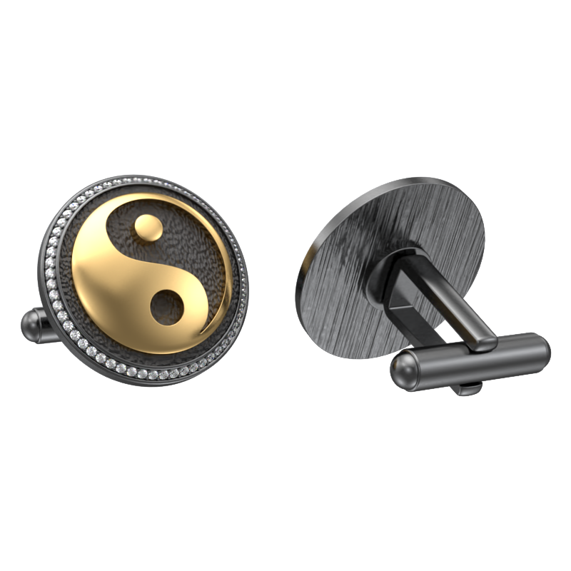 Ying Yang Luxe, Spiritual Cufflink Set with CZ Diamonds, 18kt Gold & Black Ruthenium Plating on Brass.