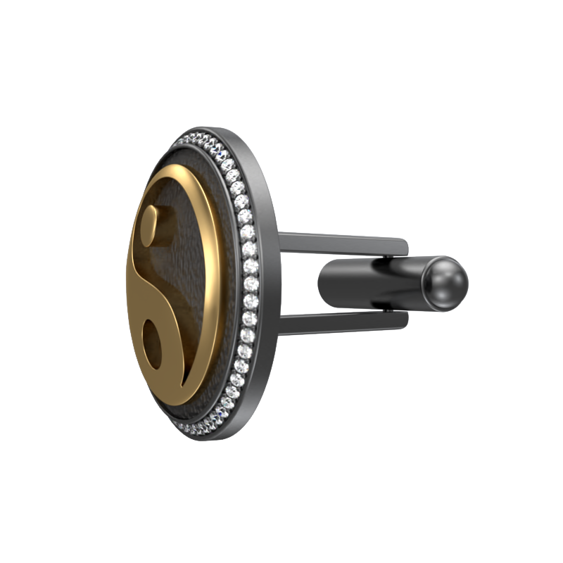 Ying Yang Luxe, Spiritual Cufflink Set with CZ Diamonds, 18kt Gold & Black Ruthenium Plating on Brass.