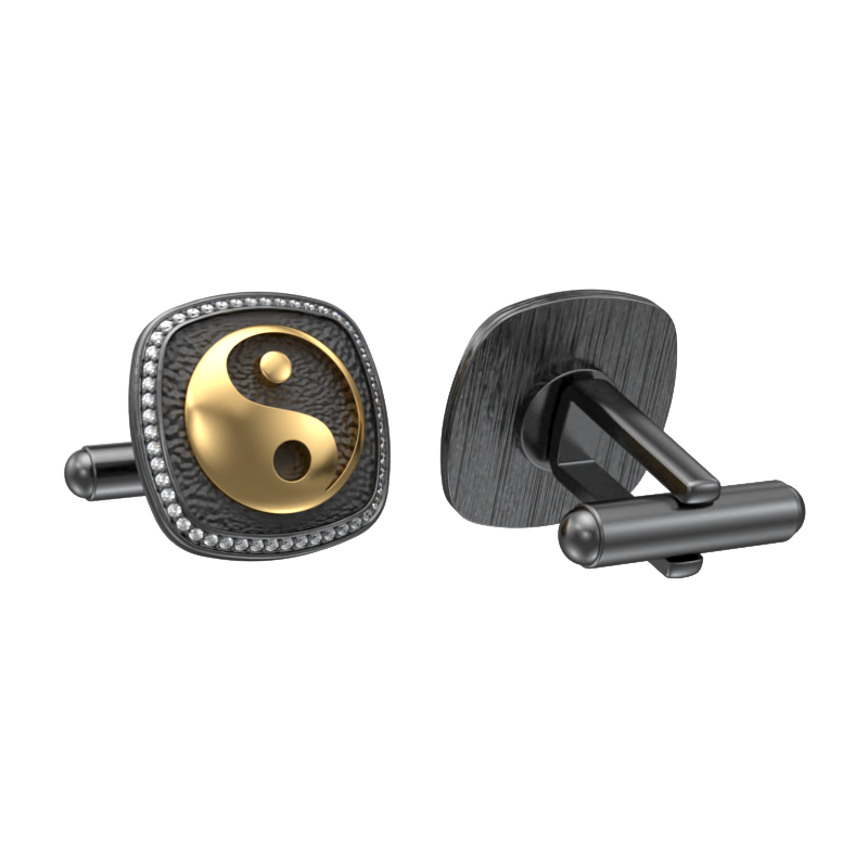 Ying Yang Luxe, Spiritual Cufflink Set with CZ Diamonds, 18kt Gold & Black Ruthenium Plating on Brass.