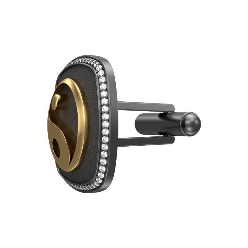 Ying Yang Luxe, Spiritual Cufflink Set with CZ Diamonds, 18kt Gold & Black Ruthenium Plating on Brass.