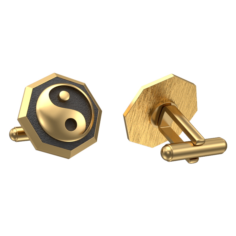 Ying Yang, Spiritual Cufflink Set with 18kt Gold & Black Ruthenium Plating on Brass.