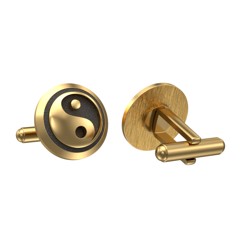 Ying Yang, Spiritual Cufflink Set with 18kt Gold & Black Ruthenium Plating on Brass.