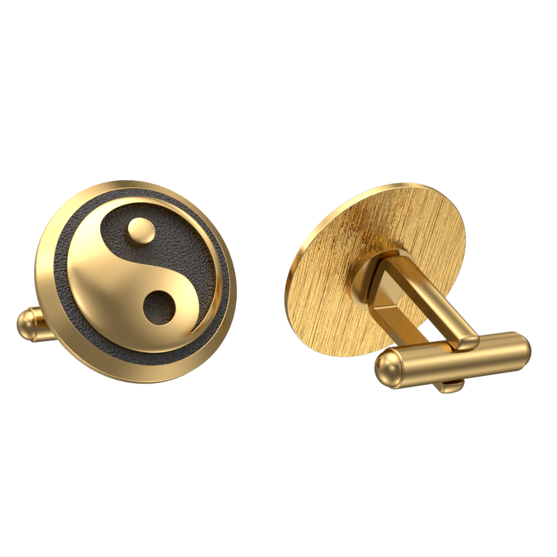 Ying Yang, Spiritual Cufflink Set with 18kt Gold & Black Ruthenium Plating on Brass.
