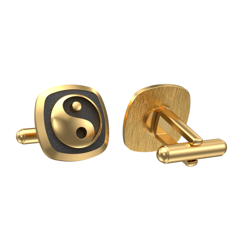 Ying Yang, Spiritual Cufflink Set with 18kt Gold & Black Ruthenium Plating on Brass.