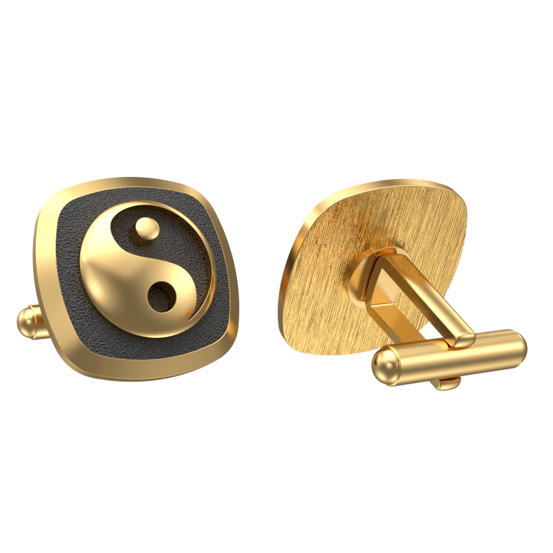 Ying Yang, Spiritual Cufflink Set with 18kt Gold & Black Ruthenium Plating on Brass.