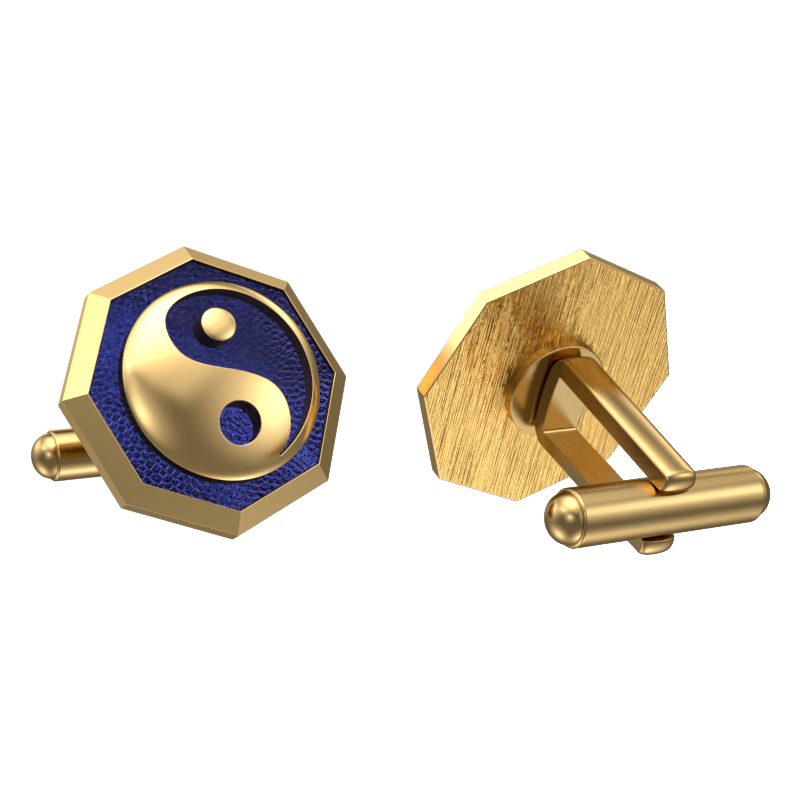 Ying Yang, Spiritual Cufflink Set with 18kt Gold & Black Ruthenium Plating on Brass.