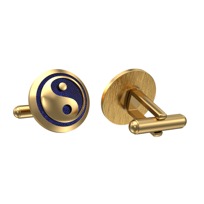 Ying Yang, Spiritual Cufflink Set with 18kt Gold & Black Ruthenium Plating on Brass.