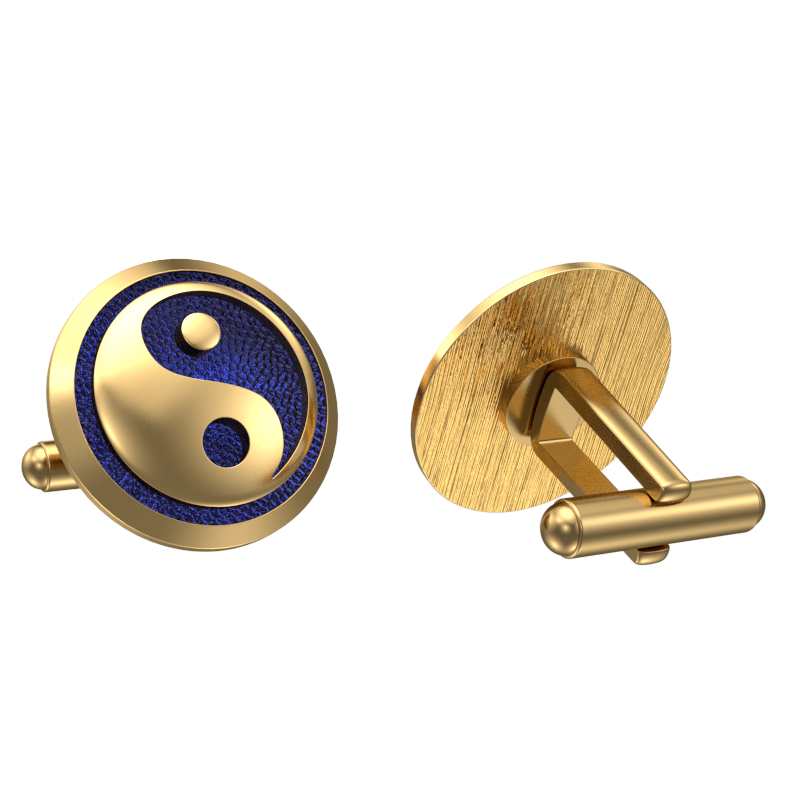 Ying Yang, Spiritual Cufflink Set with 18kt Gold & Black Ruthenium Plating on Brass.