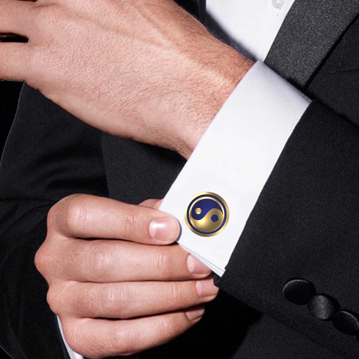 Ying Yang, Spiritual Cufflink Set with 18kt Gold & Black Ruthenium Plating on Brass.