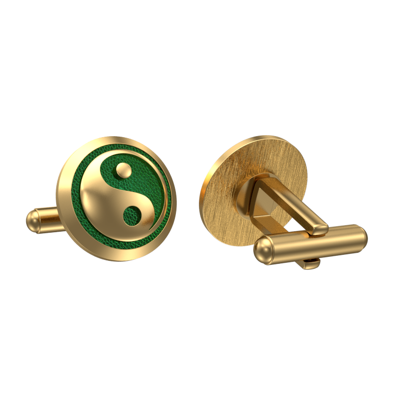 Ying Yang, Spiritual Cufflink Set with 18kt Gold & Black Ruthenium Plating on Brass.