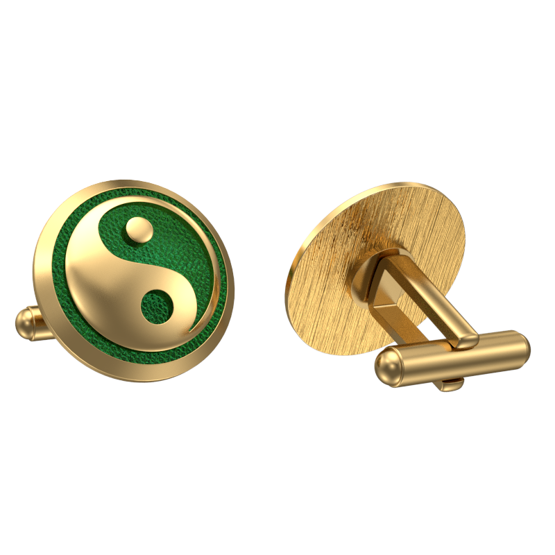 Ying Yang, Spiritual Cufflink Set with 18kt Gold & Black Ruthenium Plating on Brass.