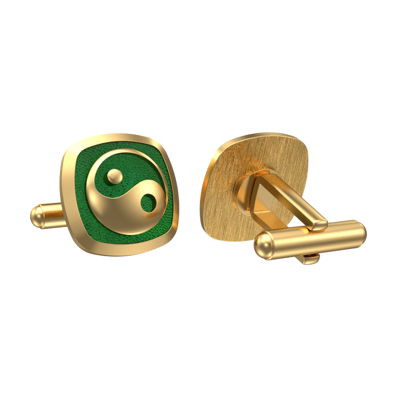 Ying Yang, Spiritual Cufflink Set with 18kt Gold & Black Ruthenium Plating on Brass.
