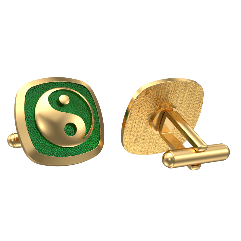 Ying Yang, Spiritual Cufflink Set with 18kt Gold & Black Ruthenium Plating on Brass.