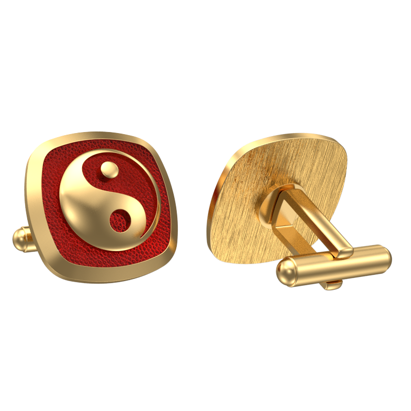 Ying Yang, Spiritual Cufflink Set with 18kt Gold & Black Ruthenium Plating on Brass.