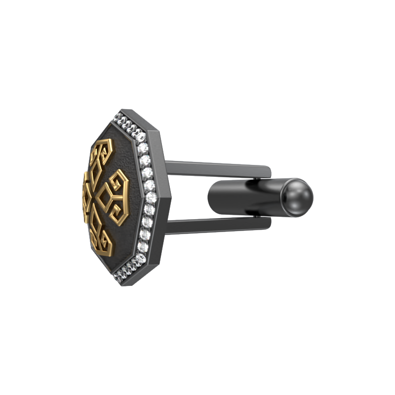 Power Luxe, Spiritual Cufflink Set with CZ Diamonds, 18kt Gold & Black Ruthenium Plating on Brass.