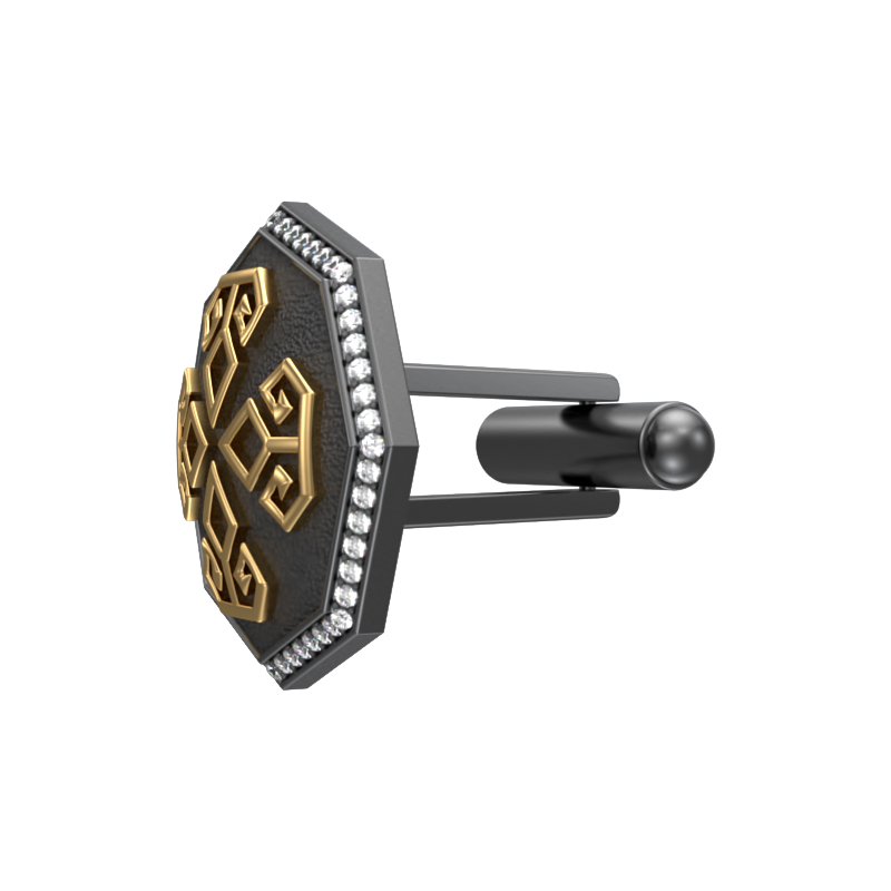 Power Luxe, Spiritual Cufflink Set with CZ Diamonds, 18kt Gold & Black Ruthenium Plating on Brass.