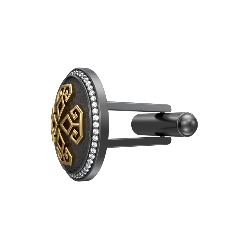 Power Luxe, Spiritual Cufflink Set with CZ Diamonds, 18kt Gold & Black Ruthenium Plating on Brass.