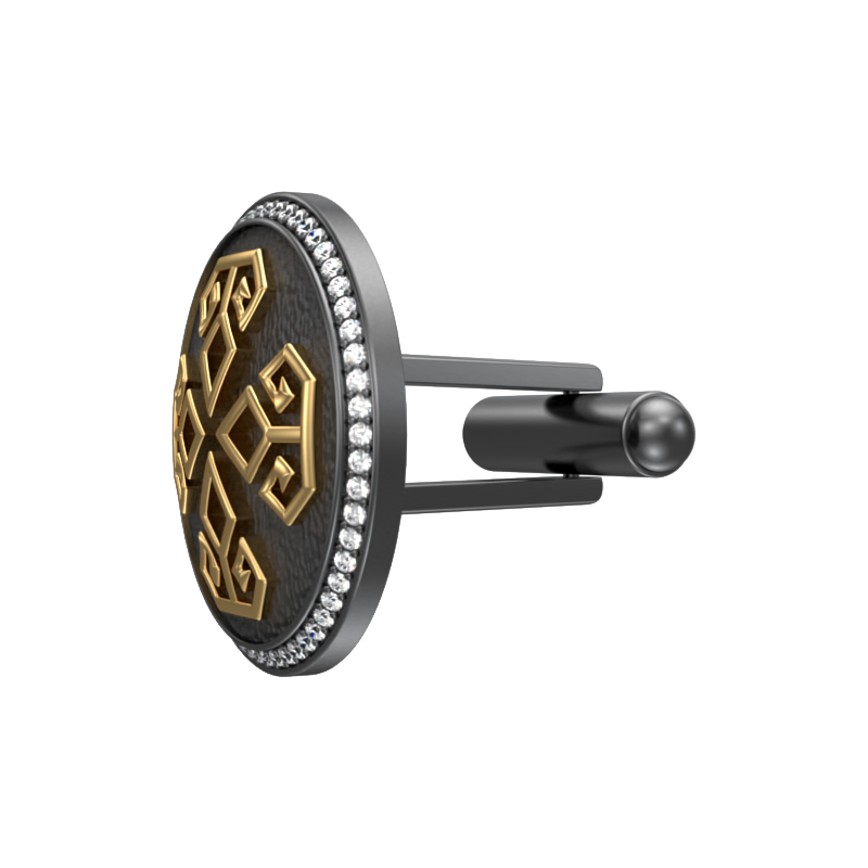 Power Luxe, Spiritual Cufflink Set with CZ Diamonds, 18kt Gold & Black Ruthenium Plating on Brass.