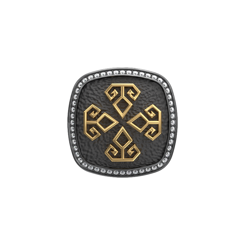 Power Luxe, Spiritual Cufflink Set with CZ Diamonds, 18kt Gold & Black Ruthenium Plating on Brass.