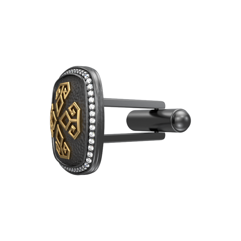Power Luxe, Spiritual Cufflink Set with CZ Diamonds, 18kt Gold & Black Ruthenium Plating on Brass.