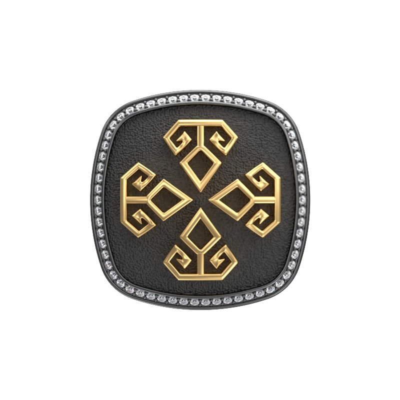 Power Luxe, Spiritual Cufflink Set with CZ Diamonds, 18kt Gold & Black Ruthenium Plating on Brass.