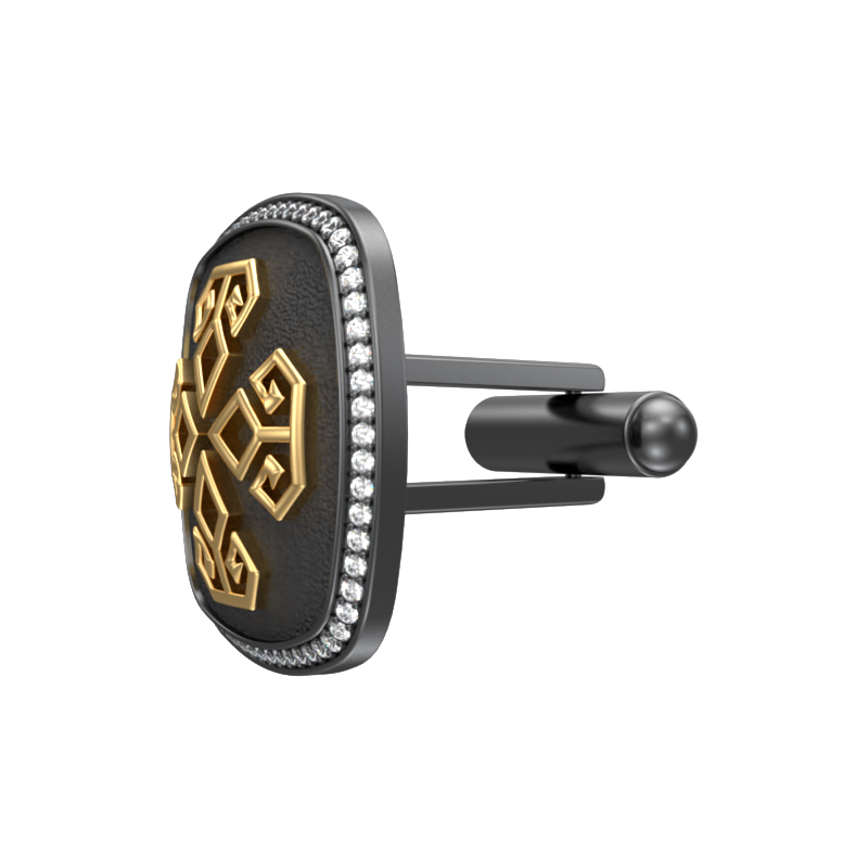 Power Luxe, Spiritual Cufflink Set with CZ Diamonds, 18kt Gold & Black Ruthenium Plating on Brass.