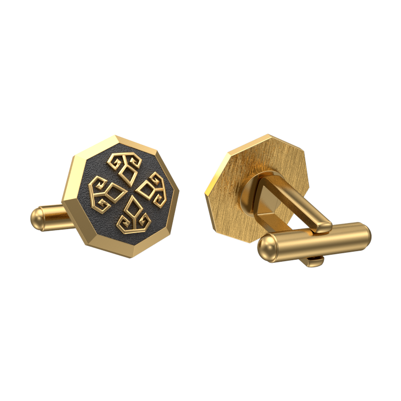 Power, Spiritual Cufflink Set with 18kt Gold & Black Ruthenium Plating on Brass.