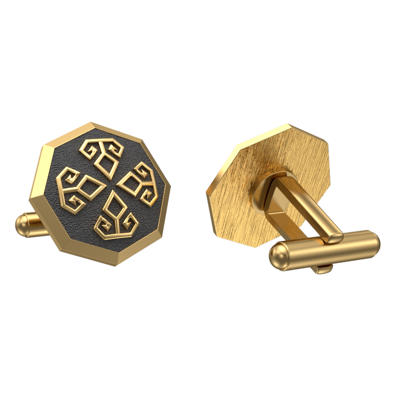Power, Spiritual Cufflink Set with 18kt Gold & Black Ruthenium Plating on Brass.