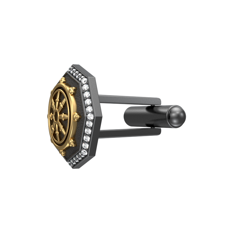 Dharma Luxe, Spiritual Cufflink Set with CZ Diamonds, 18kt Gold & Black Ruthenium Plating on Brass.