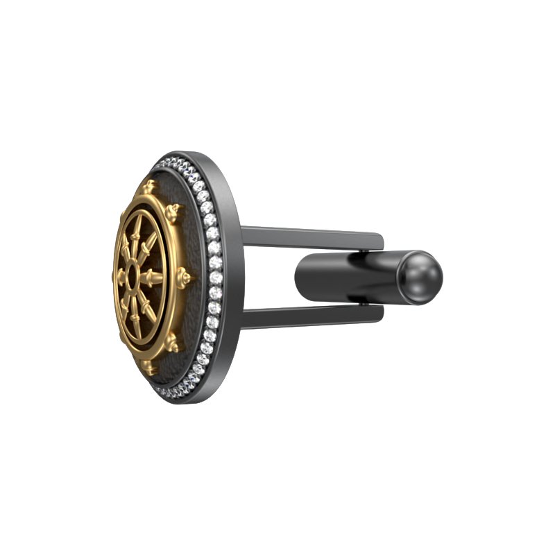 Dharma Luxe, Spiritual Cufflink Set with CZ Diamonds, 18kt Gold & Black Ruthenium Plating on Brass.
